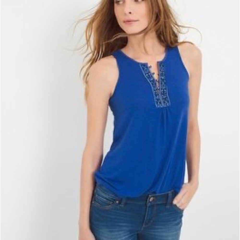 White House Black Market  Blue Embroidered Romantic Tank Size Small